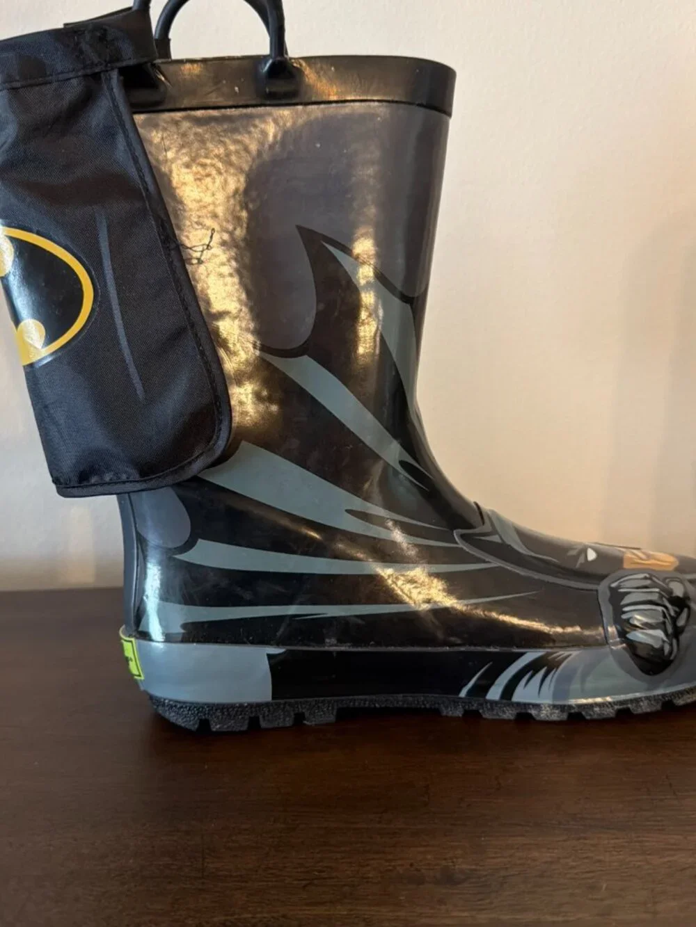 Western Chief Batman Waterproof Mid-Calf Rain Boots Black/Yellow Kids US 1